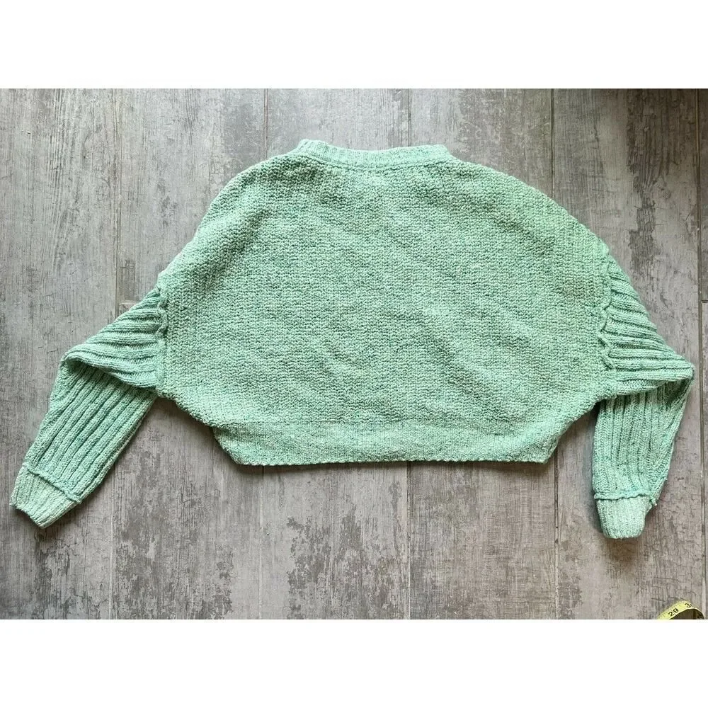 $98 FREE PEOPLE On Your Side Pullover Mint Green Chunky Knit Sweater Designer M